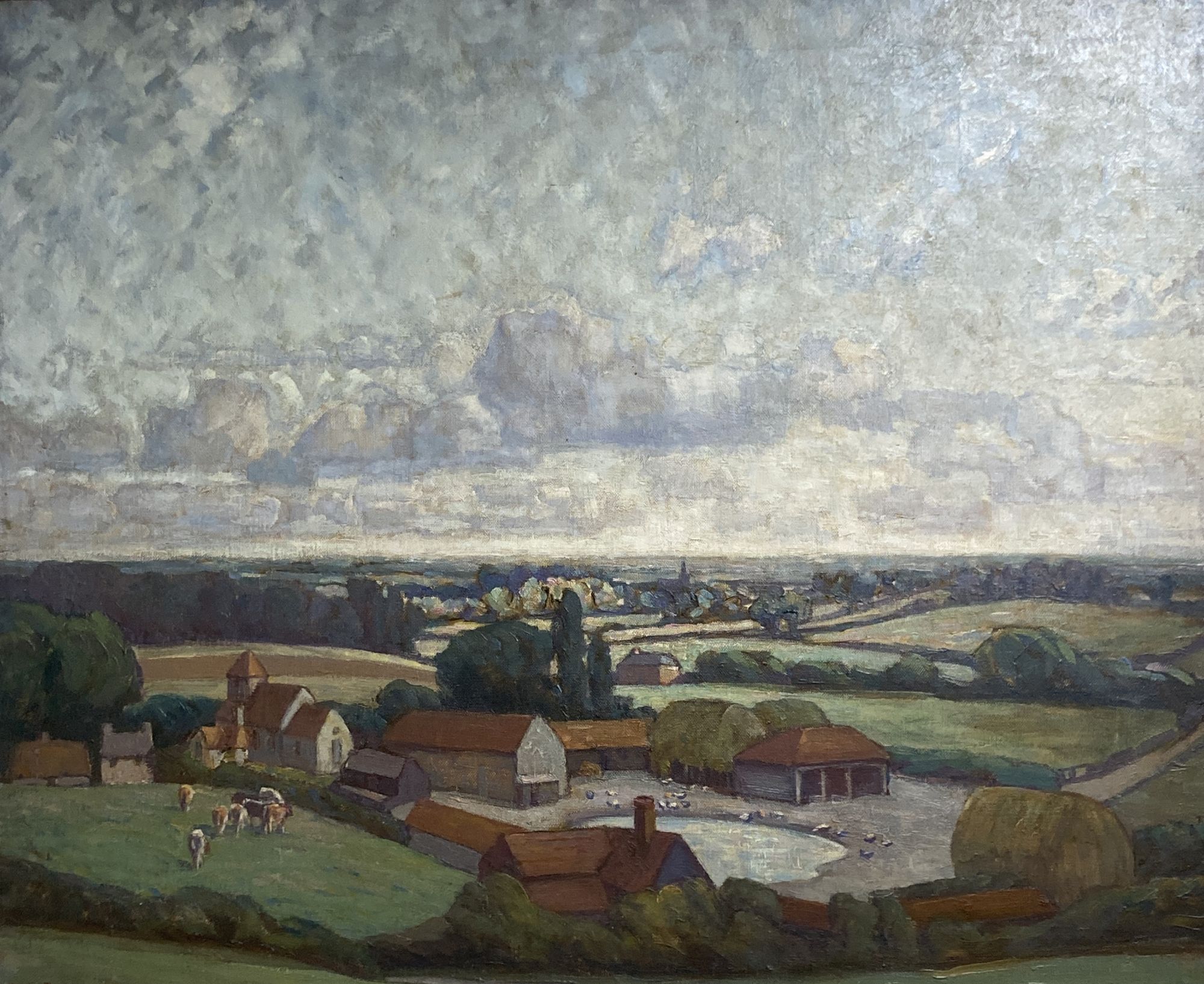 Ethel L. Rawlins (1880-1940), oil on canvas, Farm on the South Downs, signed, 63 x 76cm